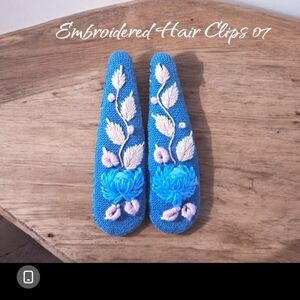 Embroidered Blue Hair Clips